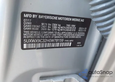 2017 BMW X3 xDrive28I from USA, damaged, VIN 5UXWX9C32H0W78159